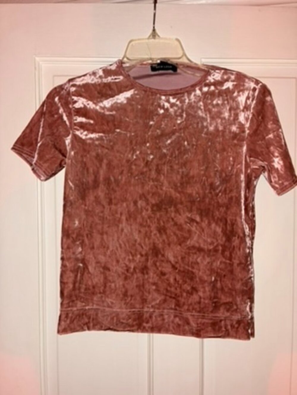 New Look Rose Pink Crushed Velvet Top Womens US 0 UK 4 Short Sleeve Shirt